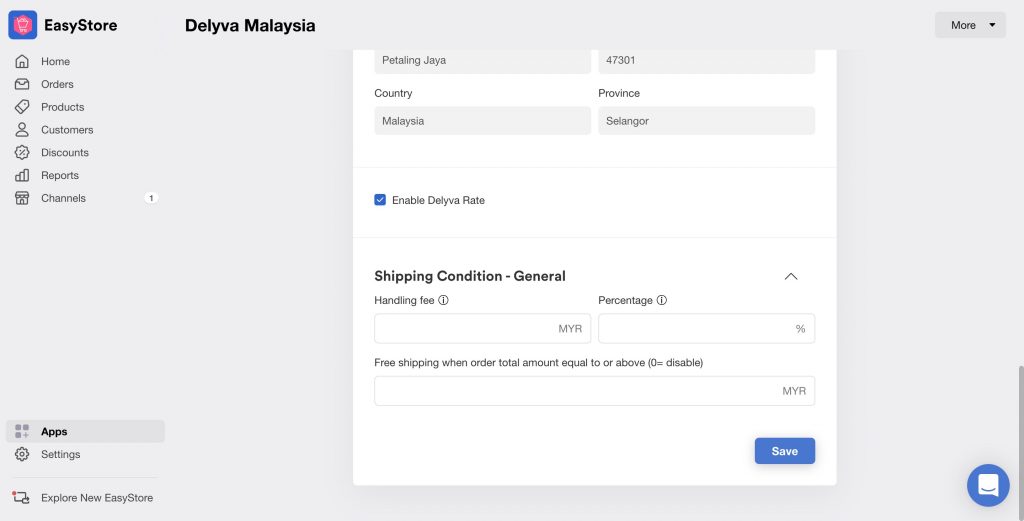 easystore shipping delivery rates